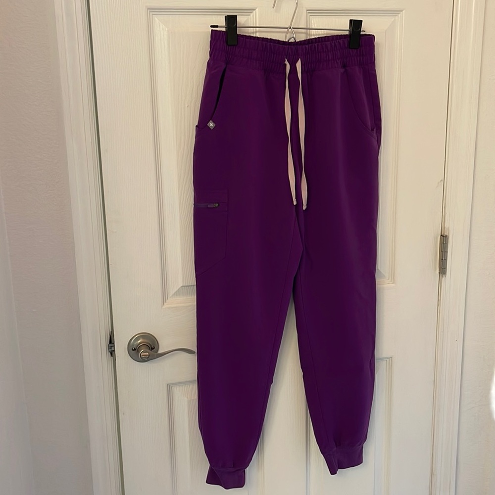 Figs Purple Track Pants with White Drawstring